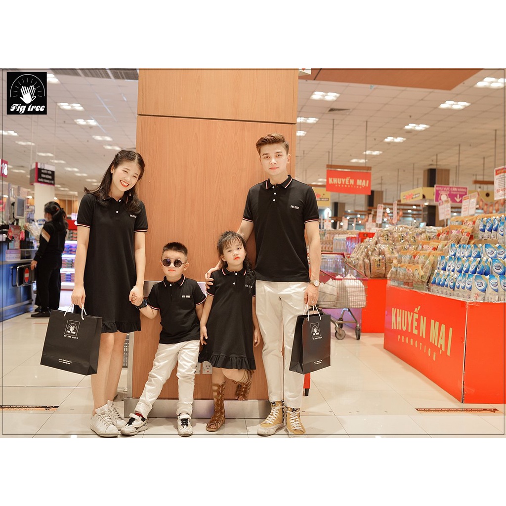 Áo váy gia đình polo FIG TREE màu đen ( hàng thiết kế đủ size + hình cận cảnh)