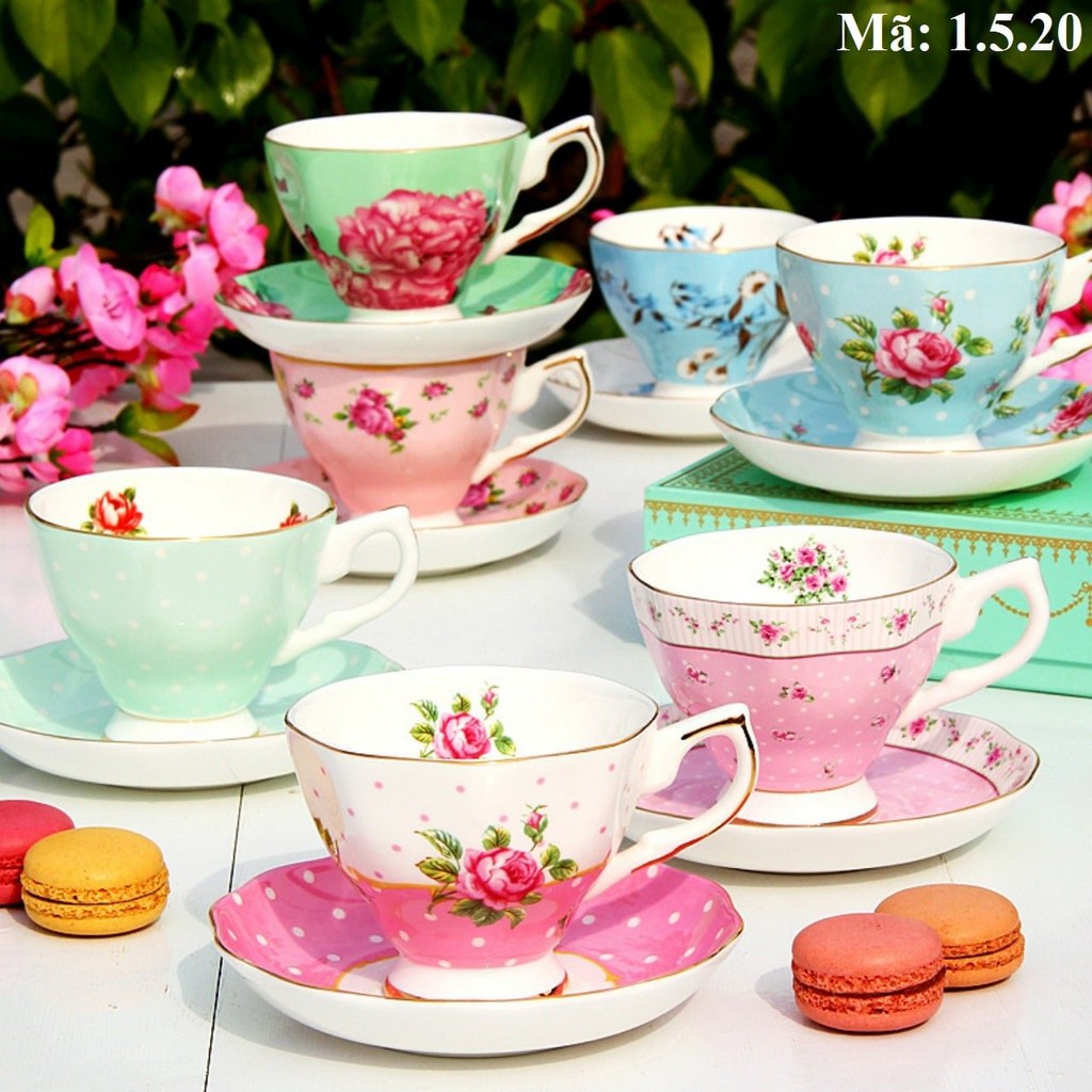 [SẴN HÀNG] Set tách đĩa tường vi, ly uống trà phong cách châu Âu: 1.5.20