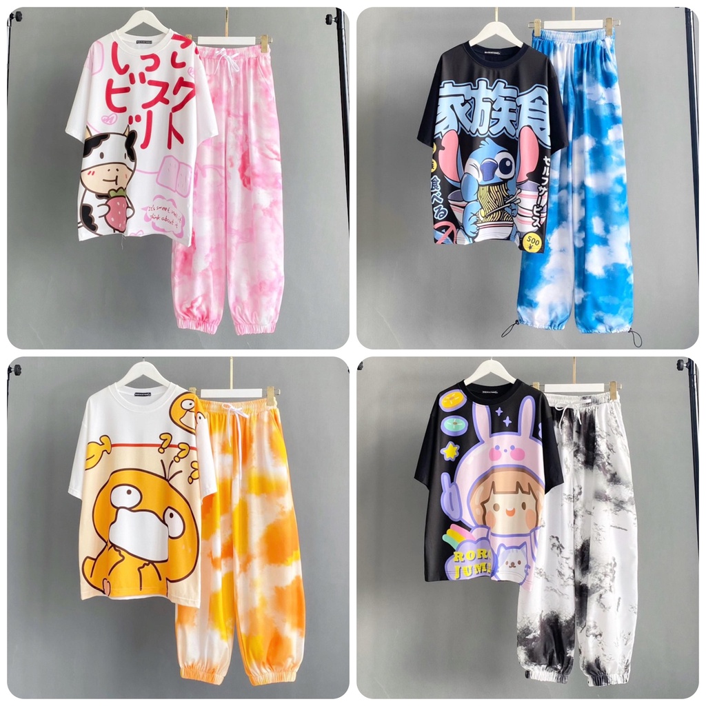 Set áo 3D hoạt hình + quần dài loang màu tie dye siêu xinh cryaotic10