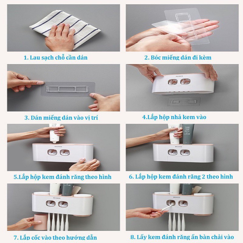 Bộ Nhả kem Đánh Răng Dán Tường, Kèm 4 Cốc Nhãn Hiệu ECOCO