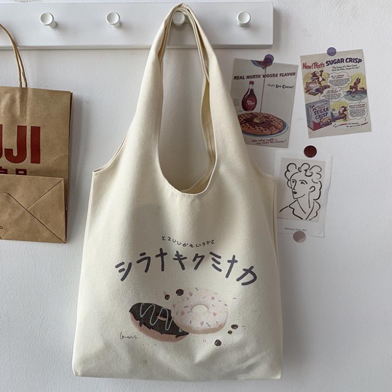 Túi vải canvas, túi vải đeo vai (Hạt donut) phong cách Nhật Bản