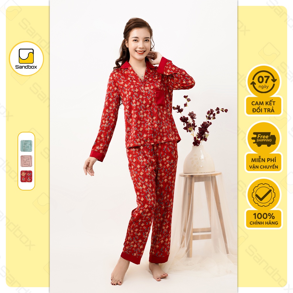 Bộ Pijama Nữ SANDBOX Dài Tay, Quần Dài Chất Lụa Nhật Cao Cấp Mềm Mịn, Họa Tiết Thiết Kế Phối Màu (BPD21002)