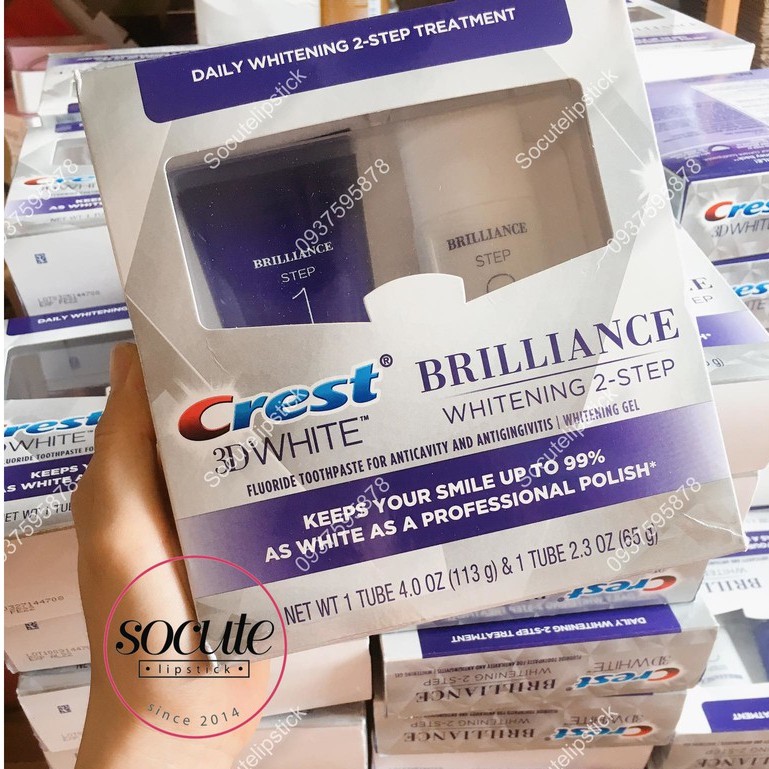 Set Kem Đánh Răng Crest 3D White Brilliance Whitening 2- Step