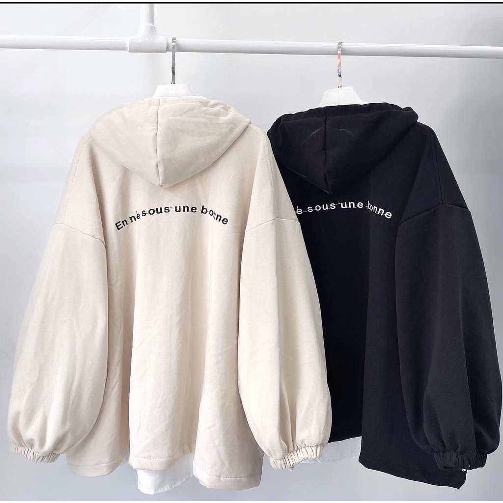Áo Khoác Nỉ Bò Icon PEONYB Nữ [FREESHIP]  Jacket hoodie form rộng khóa tròn bo tay bồng màu TRẮNG | ĐEN Ulzzang