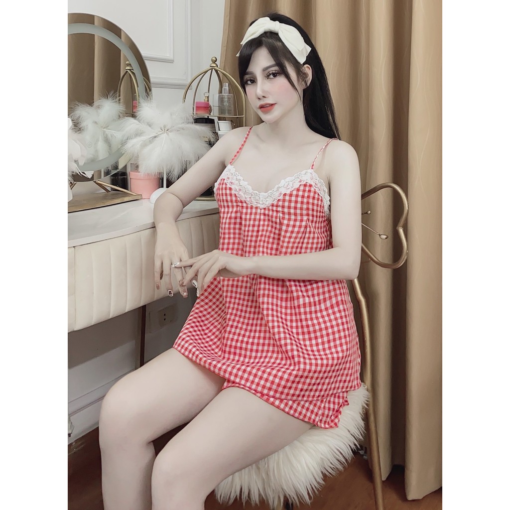 Đồ Bộ Hai Dây Mặc Nhà Lụa Mềm Mịn Ren Cao Cấp Hisexy MS31