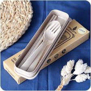 SET 2 Bộ thìa dĩa đũa 3 chi tiết bằng lúa mạch 1601