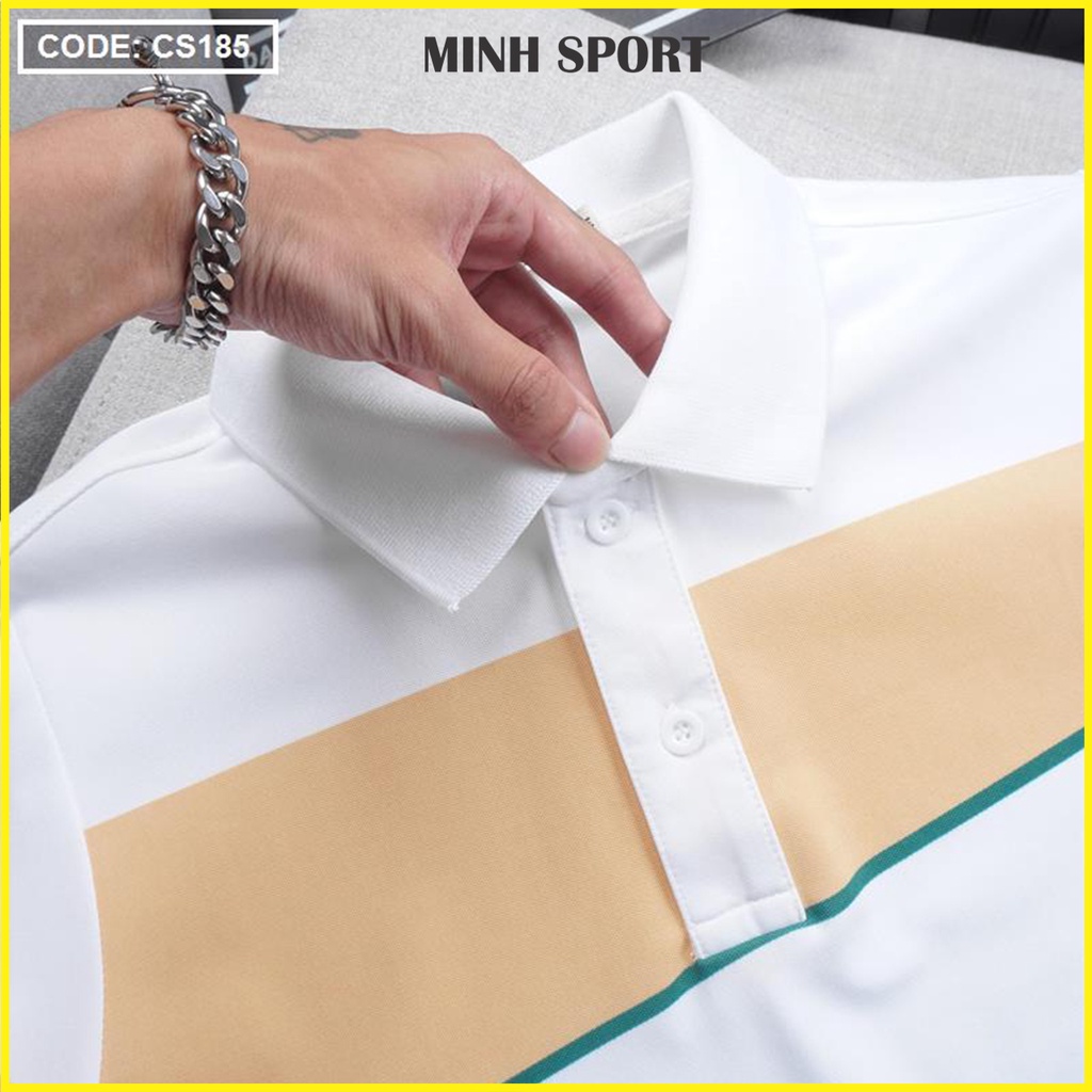 Áo Thun Polo Nam Có Cổ Phối Kẻ Sọc Ngắn Tay, Chất Vải Co Giãn, Thấm Hút Mồ Hôi Tốt mã AO.38
