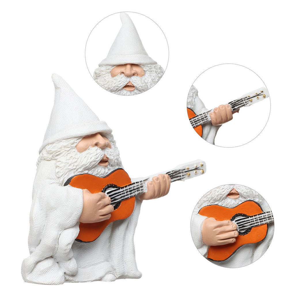 MIOSHOP Gift Dwarf Figurines Decoration Crafts Funny Statue Garden Gnomes Funny Elf Playing Guitar Elves Collectible Home Decor Ornaments Indoor Outdoor Micro Landscape