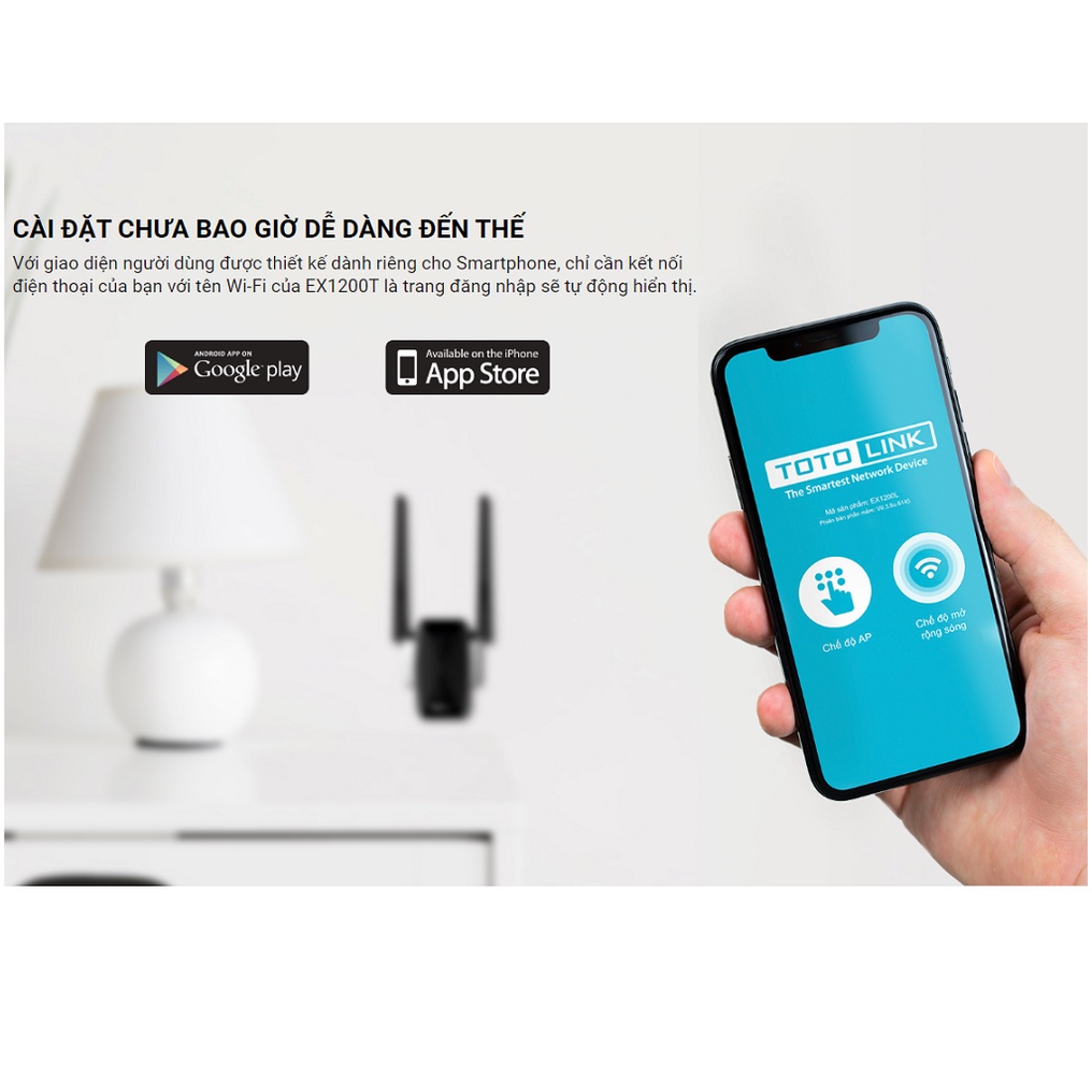 Kích sóng wifi Totolink EX1200T bộ kích wifi băng tần kép AC1200Mpbs - Hàng chính hãng bảo hành 24 tháng