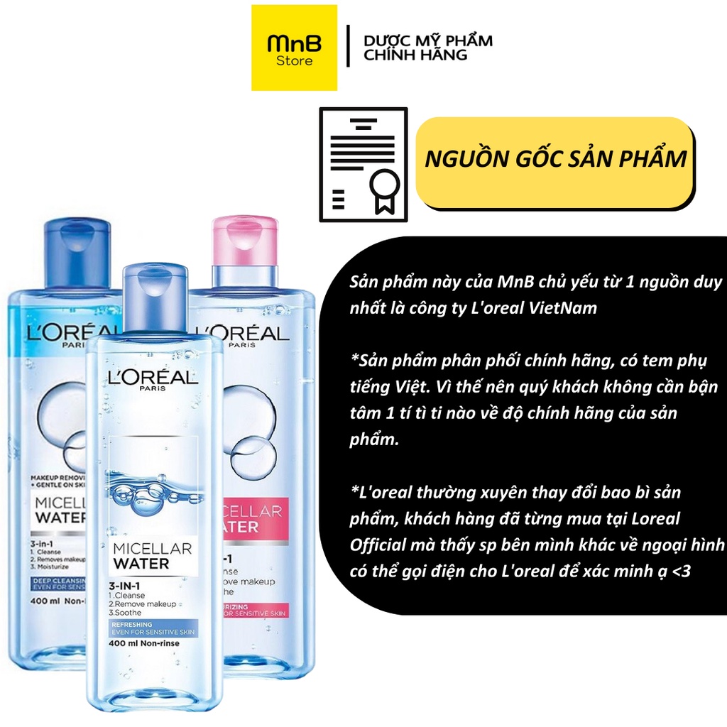 Nước tẩy trang Loreal - L'Oreal Paris 3-in-1 Micellar Water làm sạch sâu dịu nhẹ