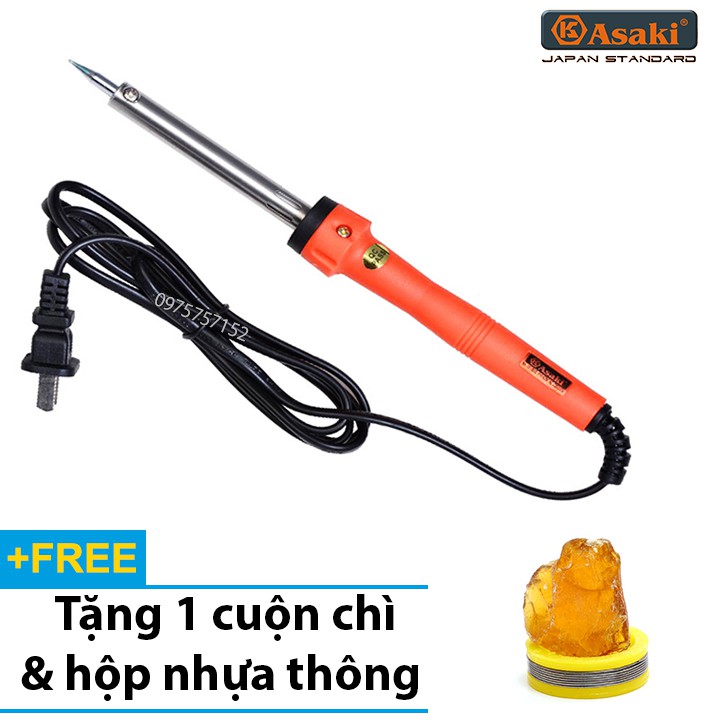 Mỏ hàn chì - Mỏ hàn thiếc 60W Asaki - Tặng 1 cuộn thiếc và 1 hộp nhựa thông