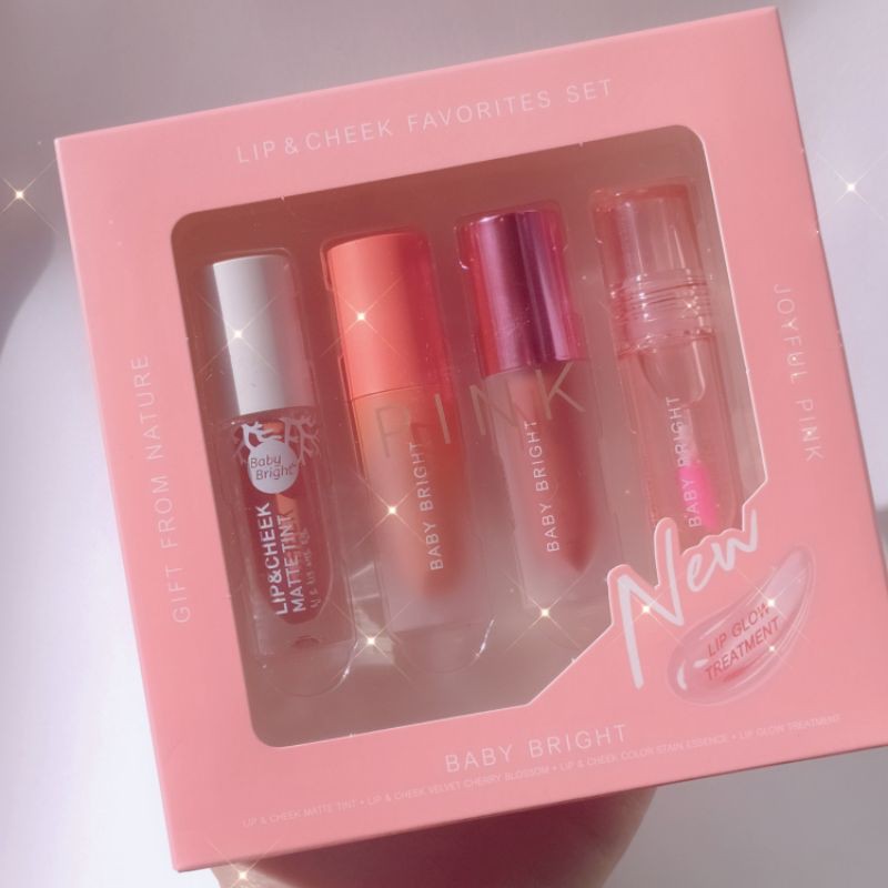 Sét 4 cây son Baby Bright Thái Lan Lip &amp; Cheek Favorites mới Fullsize - Chính Hãng