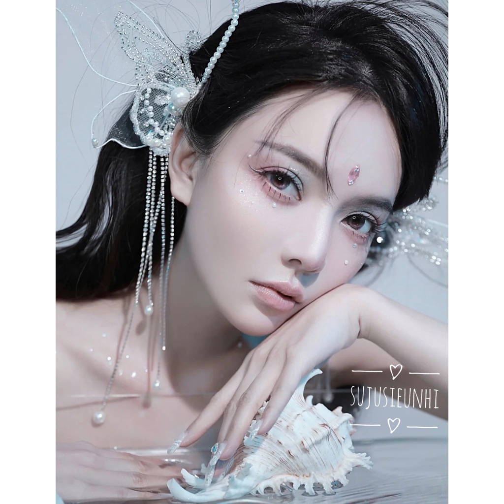 kẹp tóc hanmade hình cánh thiên thần bướm vải lưới đính đá dây tua rua chụp ảnh, dành cho cô dâu