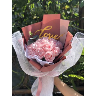 Bó hoa hồng sáp hồng nhạt