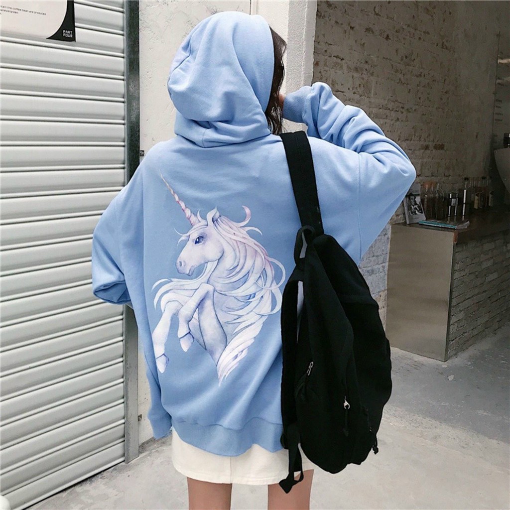 Áo khoác hoodie nỉ nữ form rộng có dây kéo 4YOUNG in ngựa