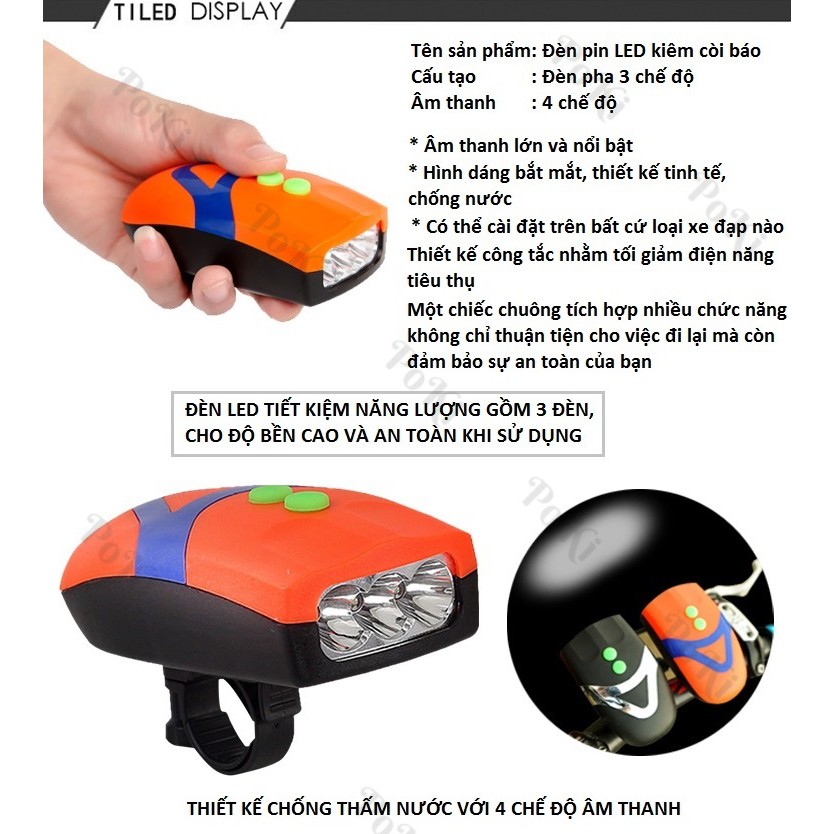 Đèn xe đạp thể thao kiêm còi, đèn pin led trên xe đạp FY-037 - POKI