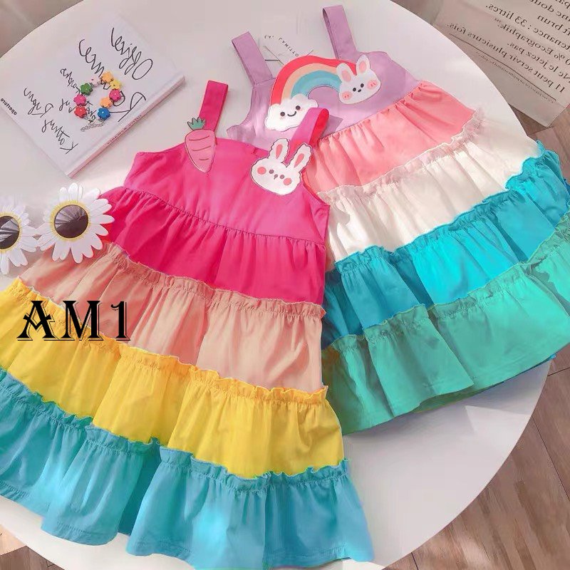 Váy bé gái cầu vồng sắc màu TTR24 TTN25 Đầm bé gái 2 dây