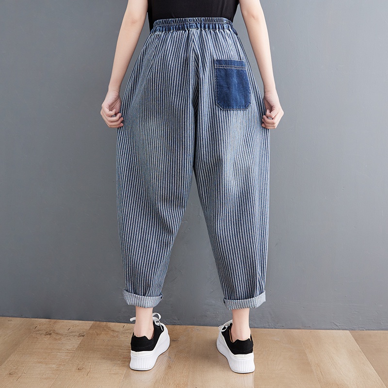 B277 Quần bò bigsize cạp chun kẻ sọc thời trang