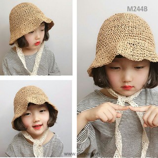 Mũ cói hottrend có dây buộc rộng vành đi biển cho bé
