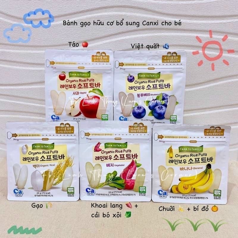 Bánh gạo ăn dặm hữu cơ bổ sung canxi Farm To Family 20gr