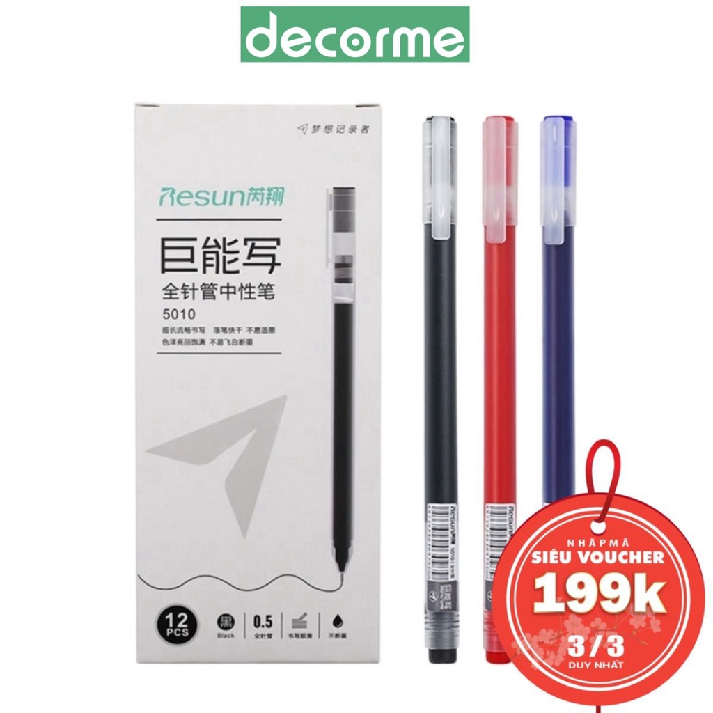 Bút gel ống lớn không ngòi Resun 3M ngòi 0,5mm Decorme Bút mực gel dung tích lớn Great Long Writing văn phòng phẩm