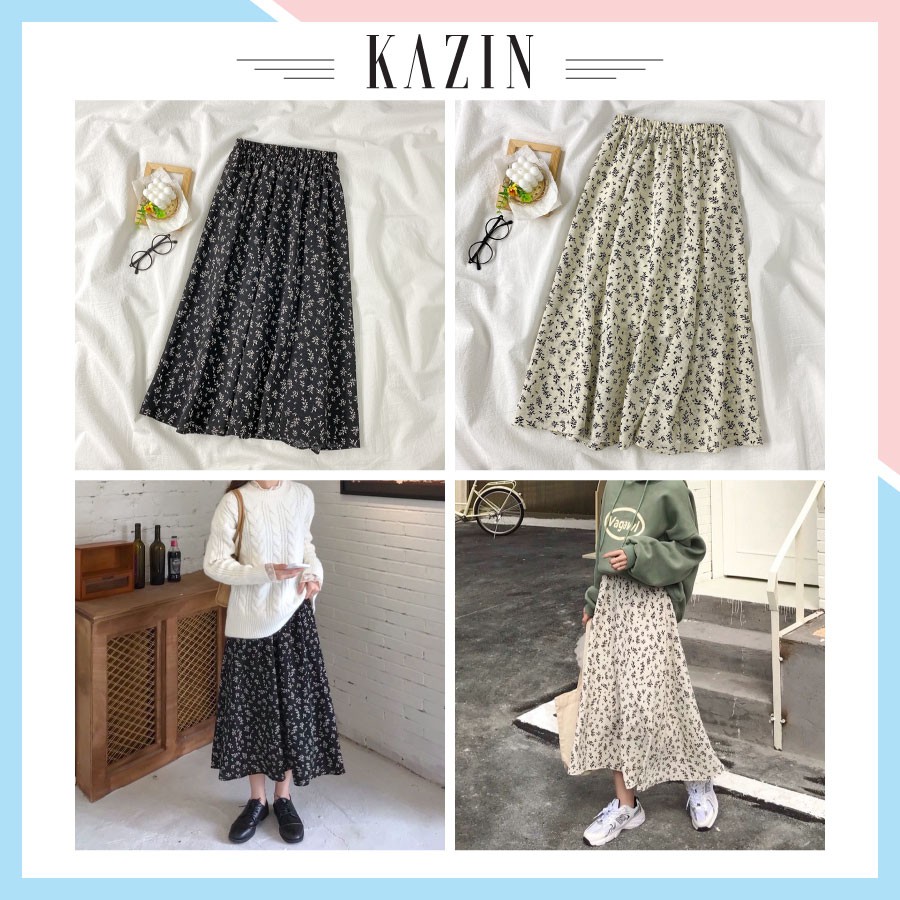 Chân Váy Hoa Nhí Quảng Châu Chất Liệu Voan Thun Chiều Dài 73cm - Chân Váy Dài Cạp Chun Quảng Châu CV20 | BigBuy360 - bigbuy360.vn