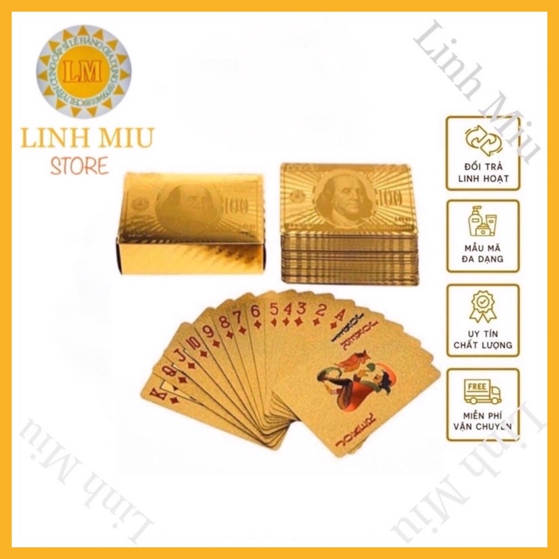 Bộ Bài Tây Tú Lơ Khơ Mạ Vàng 24K - BỘ BÀI MẠ VÀNG BẰNG NHỰA CHỐNG NƯỚC BẺ CONG THOẢI MÁI