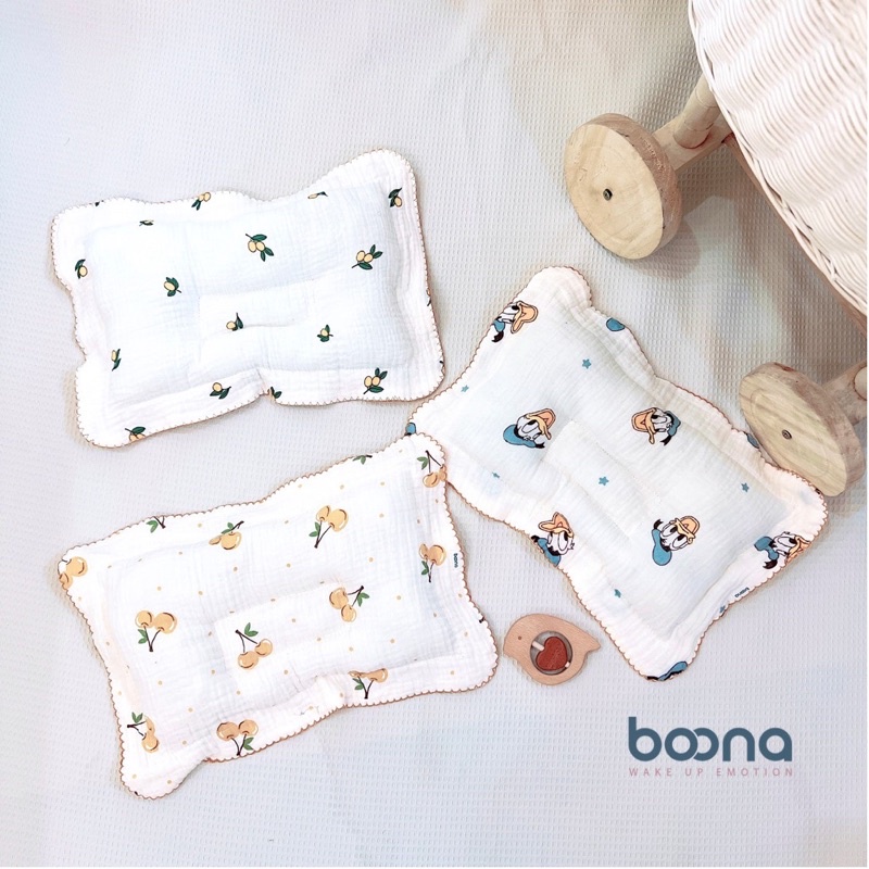 GỐI BÔNG LÕM XÔ MUSLIN BOONA CHO BÉ , GỐI LÕM CHỐNG MÉO ĐẦU
