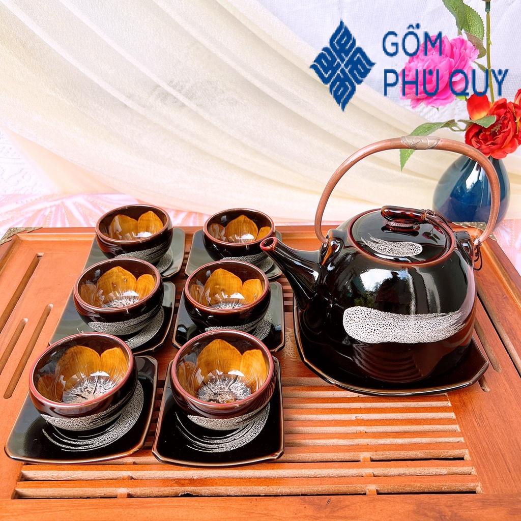 Bộ Ấm Chén Uống Trà ⚱ Ấm Trà Nầm S1 Đen Quệt ⚱ Gốm Sứ Bát Tràng Gomphuquy Hn09