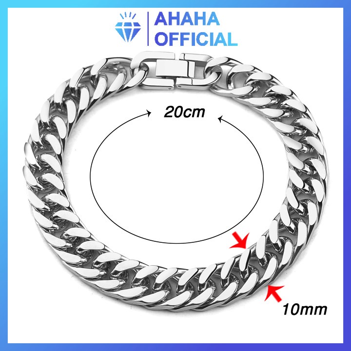 Lắc tay nam inox cao cấp rẻ đẹp kiểu lặc đôi khóa bộ cao cấp ahaha.officical cỡ 10mm màu trắng thép không gỉ PTLTNA15