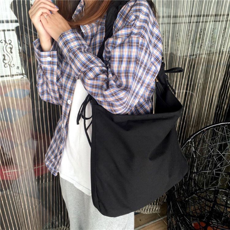 TÚI TOTE ĐEO CHÉO DÂY RÚT CÓ KHÓA &amp; TÚI CON - VẢI CANVAS PHONG CÁCH ULZZANG