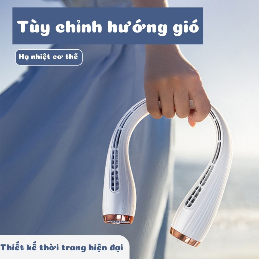 Quạt đeo cổ mini sạc usb tích điện siêu mát dung lượng pin 8000mAh, quạt treo cổ ngoài trời, đi du lịch dã ngoại