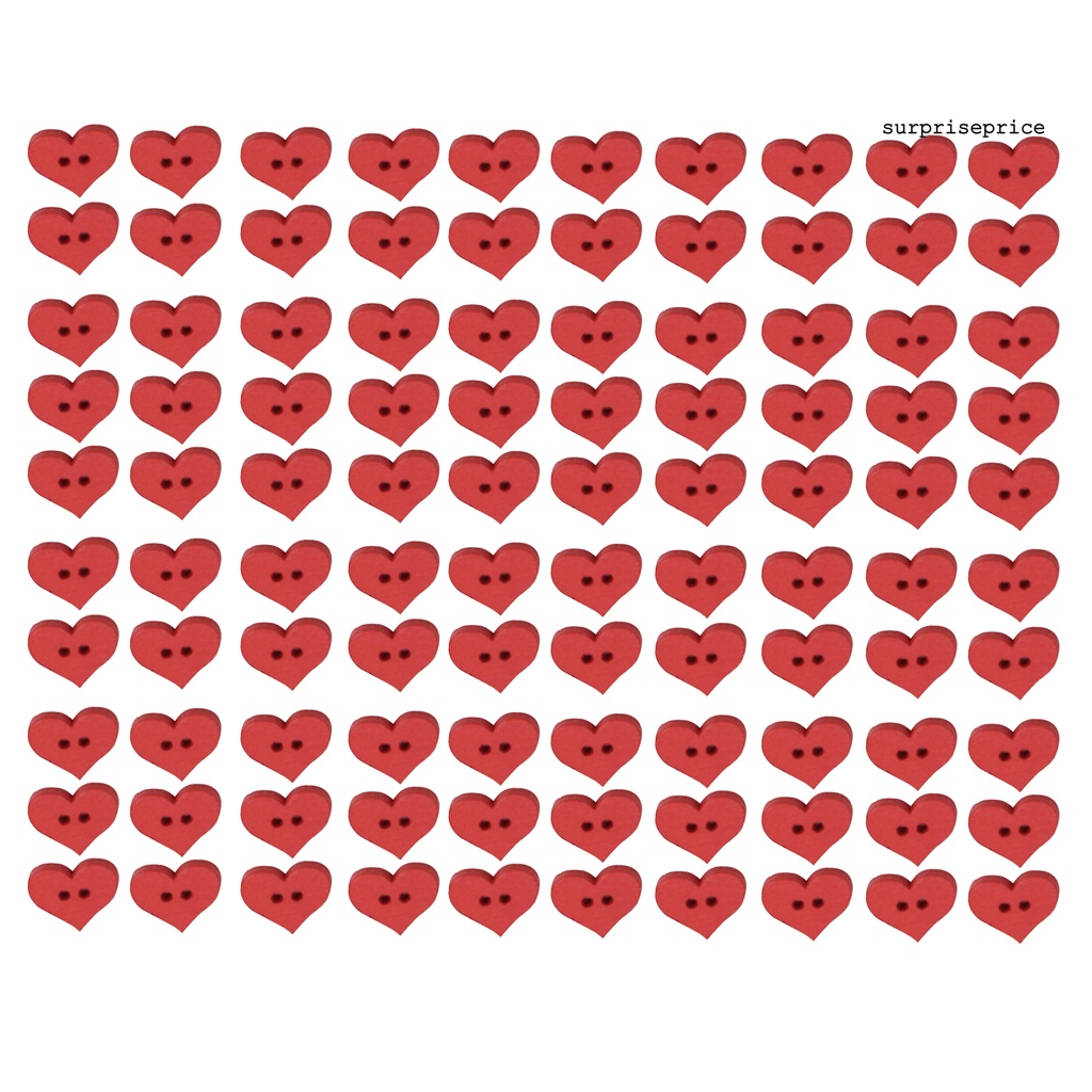 100 Nút Gỗ 2 Lỗ Hình Trái Tim Đỏ May Quần Áo