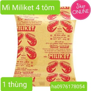 Mì Miliket 4 tôm thùng 30gói × 80gram và 2 tôm 100gói × 65gram