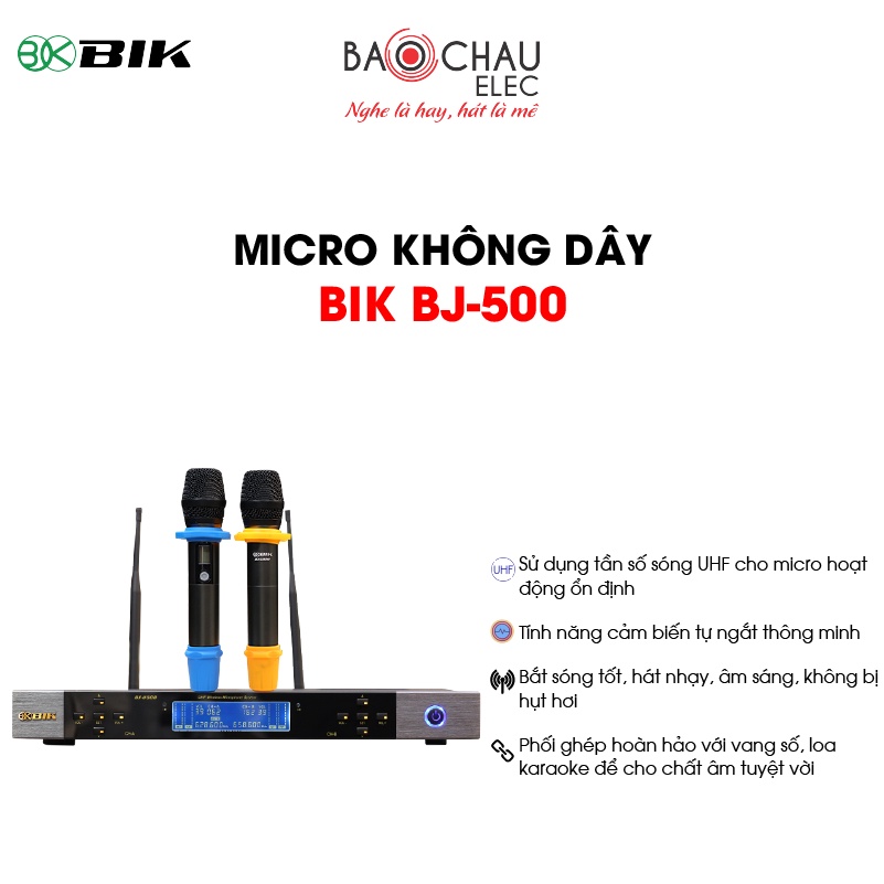 [CHÍNH HÃNG] Micro Karaoke Không Dây BIK U500 | Hát Karaoke Hay, Nhạy, Âm Sáng - 2 tay micro không dây + 1 đầu thu