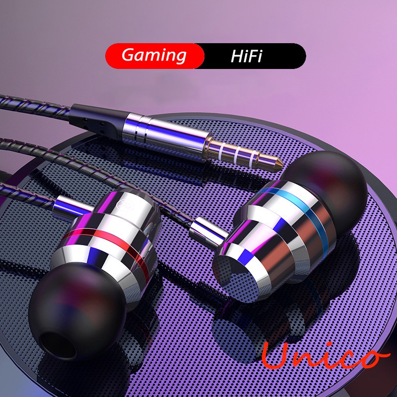 🔥Unico🔥Tai Nghe Gaming Có Dây Nhét Tai Chơi Game Chống Ồn Có Mic In Ear Cho PC iPhone 7 8 Plus Samsung Xiaomi Sony OPPO