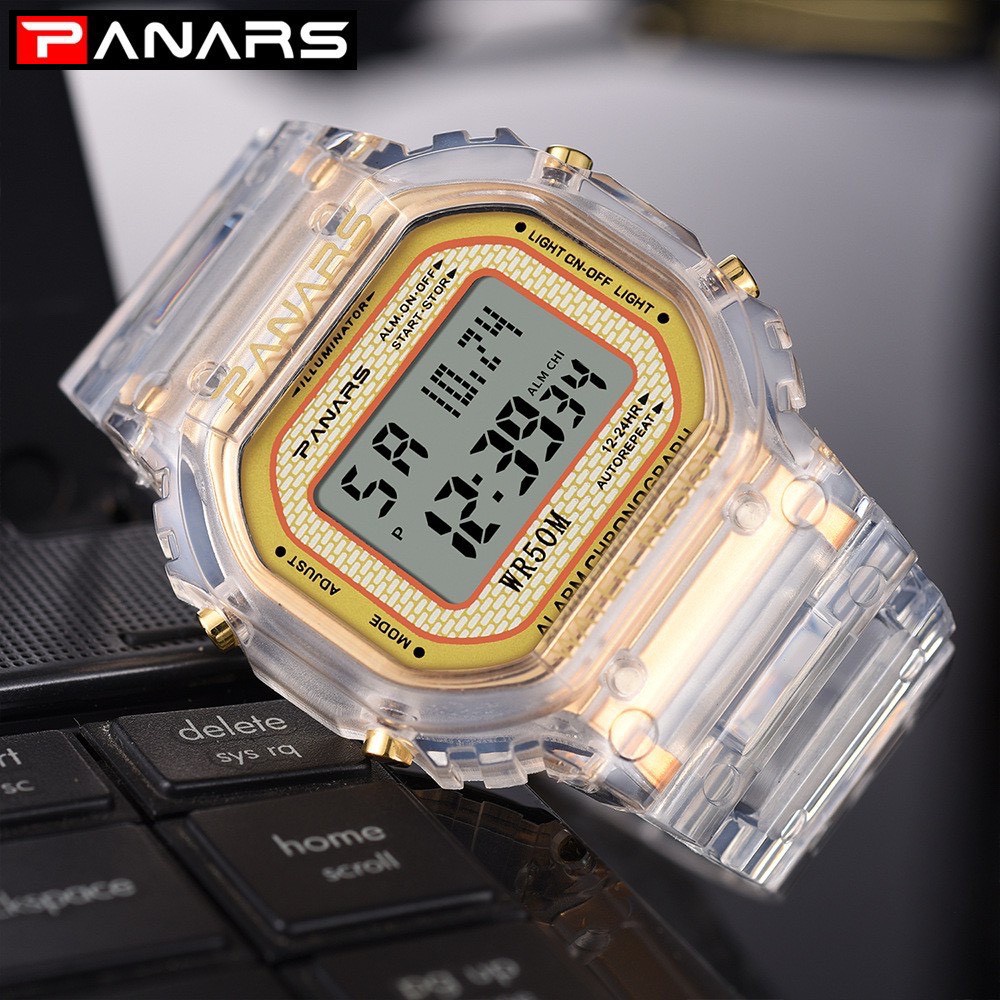 Đồng hồ thời trang nam PANARS 8131, đồng hồ điện tử đeo tay chính hãng dây trong suốt - TOP WATCH