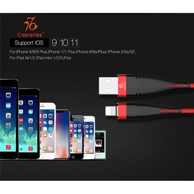 Cáp Sạc CAPARIES RED Line V1 Dài 1M - CPRREDV1 - Quick Charge 3.0, Hổ trợ 18W, Dù 6 lớp