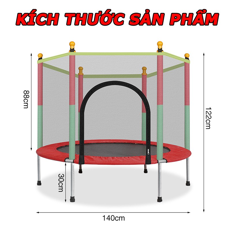 Nhà nhảy nhún, nhà bóng trẻ em, nhà nhún lò xo lục giác có lan can, đệm nhún lò xo cho bé siêu tiện lợi