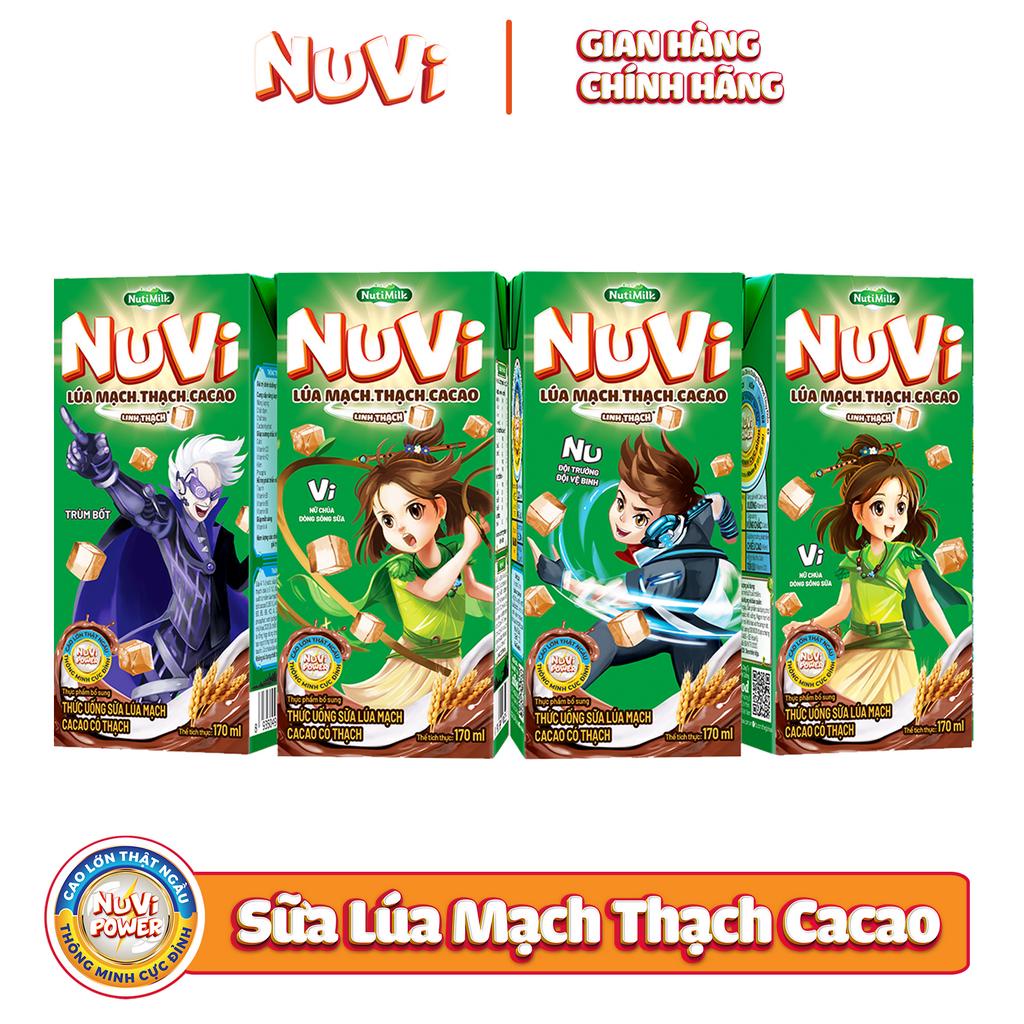 Thùng 48 hộp NuVi TU Sữa Lúa Mạch Cacao Có Thạch Hộp 170 ml/hộp