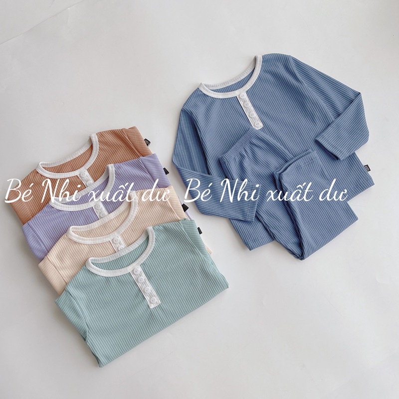 Bộ quần áo thu đông len tăm/ thun gân dài tay cổ trụ 4 nút cho bé trai, bé gái