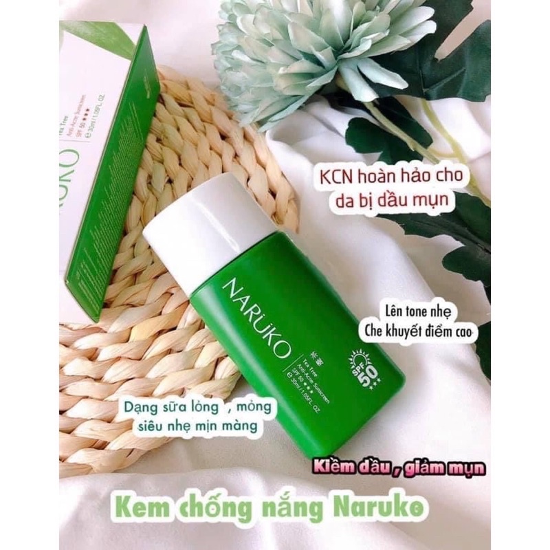 Kem chống nắng SPF50 Naruko trà tràm Tea Tree Anti-Acne Sunscreen SPF50 30 ml (Bản Đài)