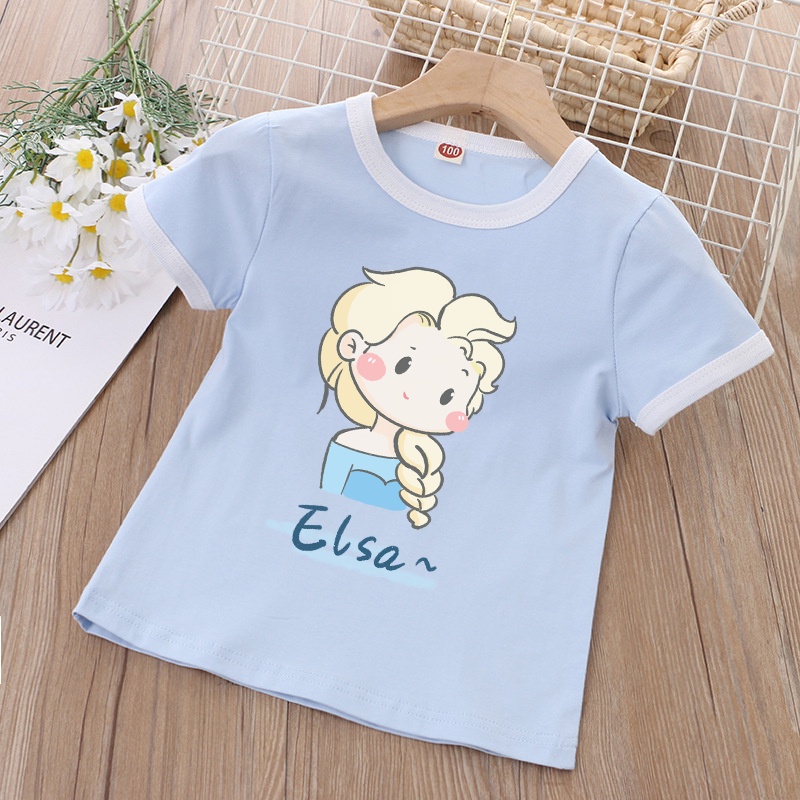 Áo Thun Tay Ngắn Cổ Tròn In Hoạt Hình Dành Cho Bé Gái