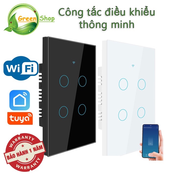 Công Tắc Thông Minh Wifi TUYA Hình Chữ Nhật Cảm Ứng 1-2-3-4 Nút Điều Khiển Qua App + Giọng Nói - Bảo hành 1 năm