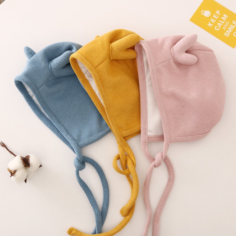 Nón vải cotton cột dây có sừng đáng yêu cho bé