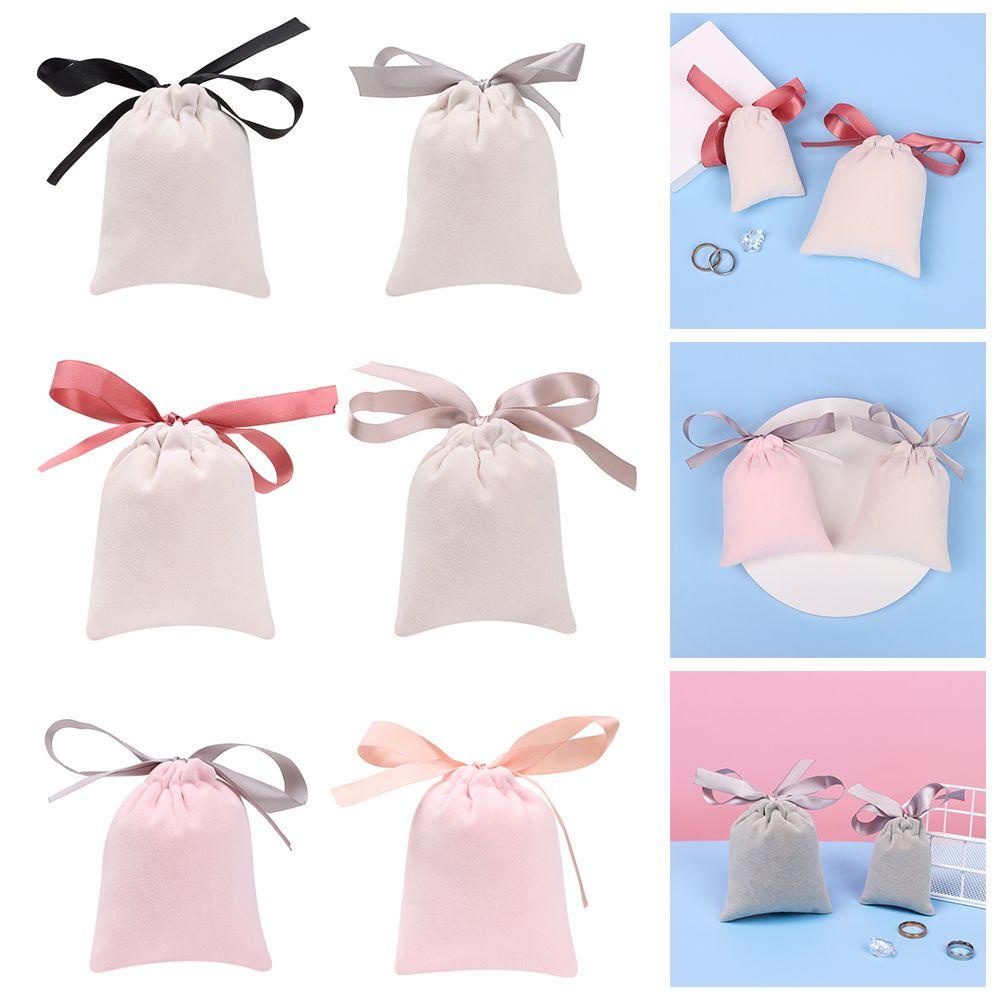 Túi Đựng Quà Vòng cổ Bằng Vải Flannel Phối Ruy Băng Thời Trang