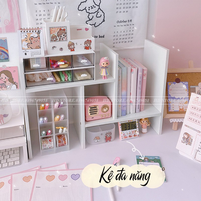 💫COMBO KỆ ĐA NĂNG - KỆ MÁY TÍNH ĐỂ BÀN LÀM VIỆC 💝 DECOR - LẮP GHÉP 💝 MÀU TRẮNG 🌈