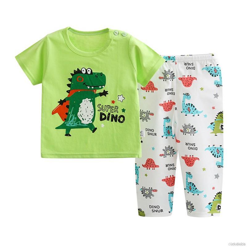 Bộ Đồ Ngủ Cotton Ngắn Tay Họa Tiết Hoạt Hình Dễ Thương Cho Bé Trai Từ 0-6 Tuổi