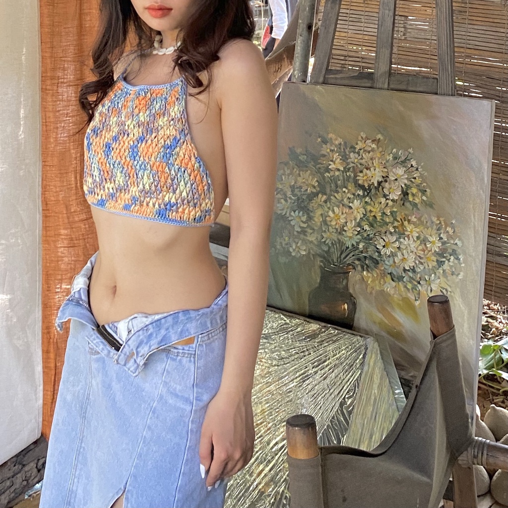 Áo kiểu yếm đan móc loang Splassshy Boho Colored Top