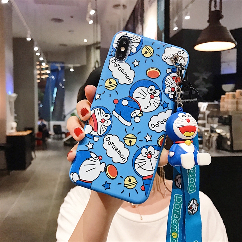 Ốp điện thoại hình Doraemon có móc khóa cho OPPO A5 A9 A31 2020 A91 F11 Pro F9 A7 A5s A3s A37 Neo9 F5 HD37